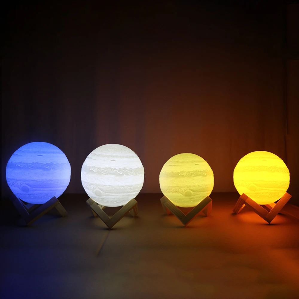 

3D Printing Remote Control Jupiter Night Light 16-Color Touching USB Rechargeable Night Lamp With Wooden Bracket