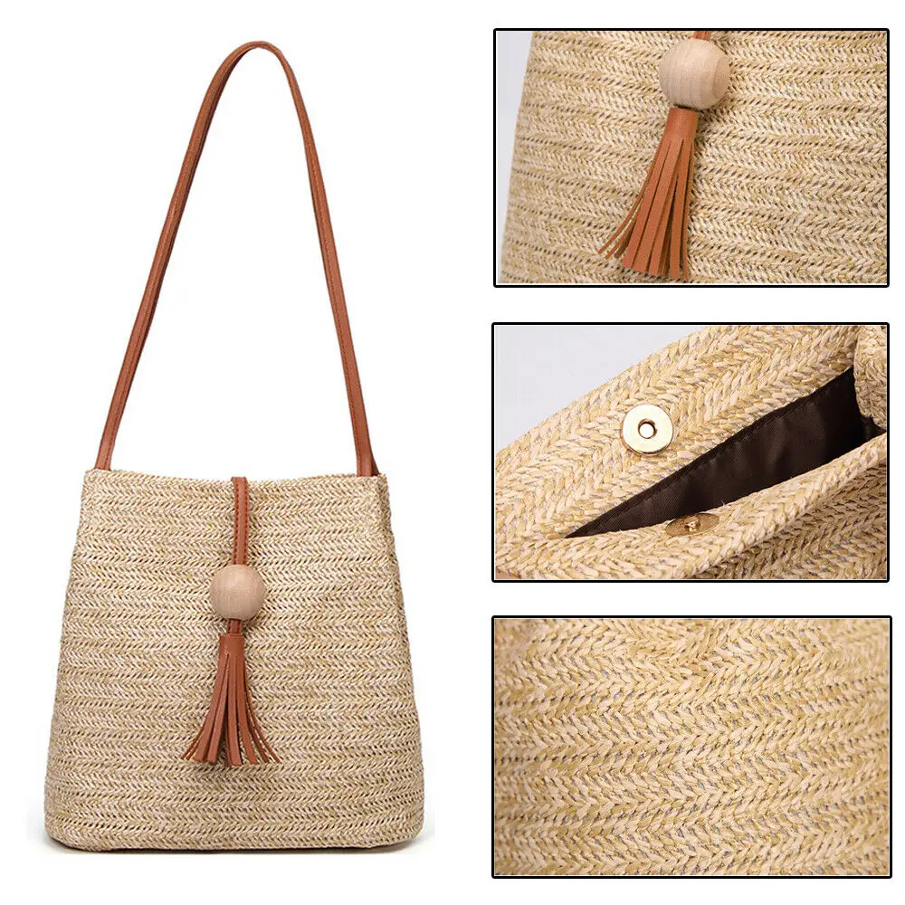 

Hirigin New Handmade Straw bag Girls Small Bohemia Beach Bags tassel decoration Shoulder Bags Messenger 3 colors