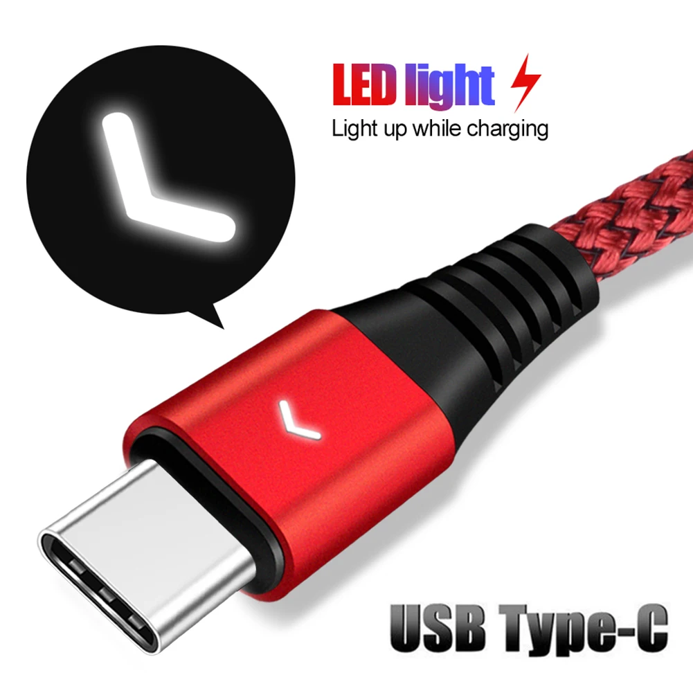 Mayround мощный Плетеный светодиодный кабель USB C Type для быстрой зарядки и передачи