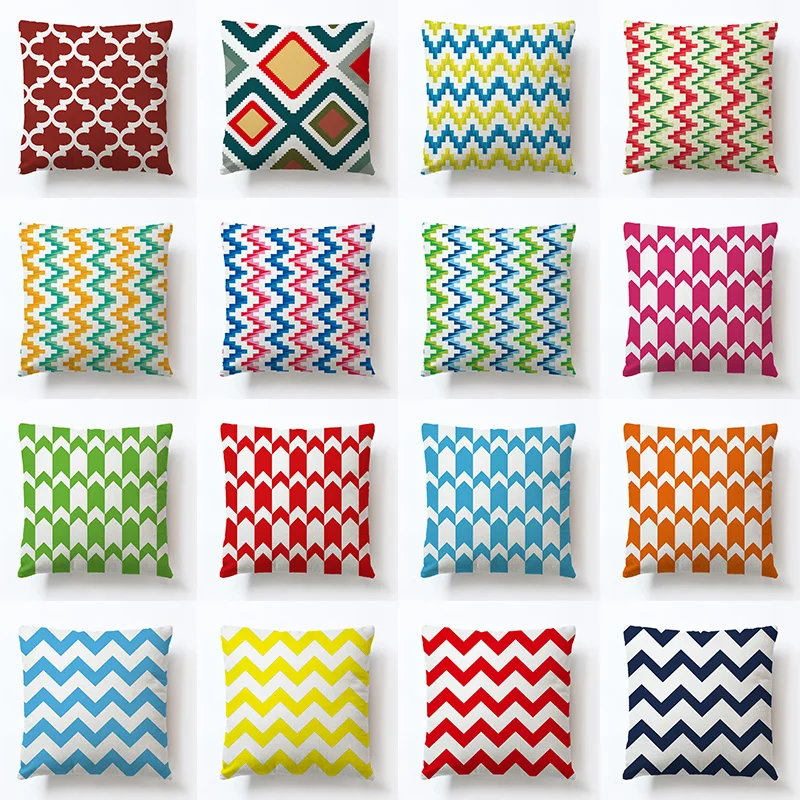 

Geometric Cushion Cover colorful Polyester Throw Pillow Case Striped Dotted Grid Wavy Geometric Art Cushion Cover