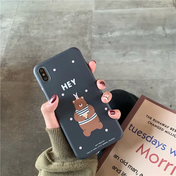 Ретро Cartton Bear Wave Point Phone Чехол для iPhone 7 Puls 6 S 8 X XS Max XR милый розовый утка Мягкий