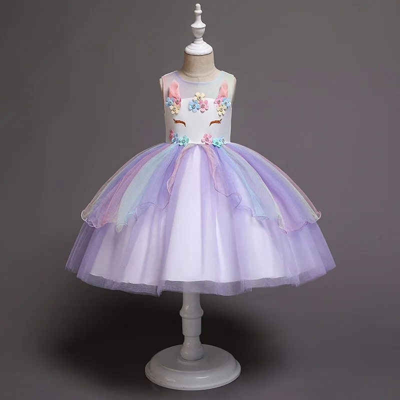 2020 Girl Unicorn Flower Dress Kids Birthday Party Cosplay Costume Toddler Pageant Princess Dresses Tulle Tutu Rainbow Costumes | Детская