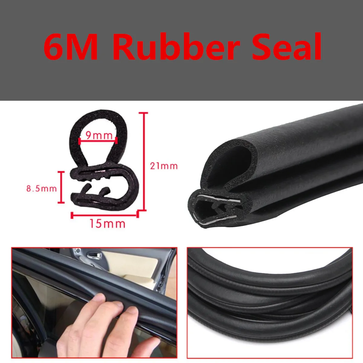 

19.6FT 6m B type Universal Car Edge Protector B-shaped Rubber Auto Door Noise Insulation Anti-Dust Soundproof seal Sealing Stri