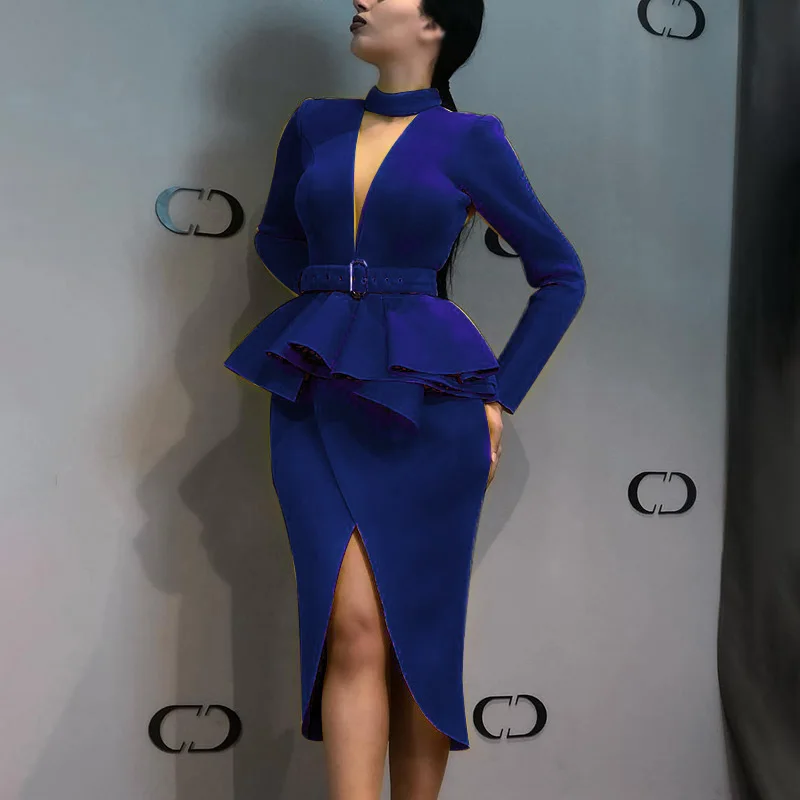 Женское платье элегантное сексуальное с длинным рукавом v-образным вырезом