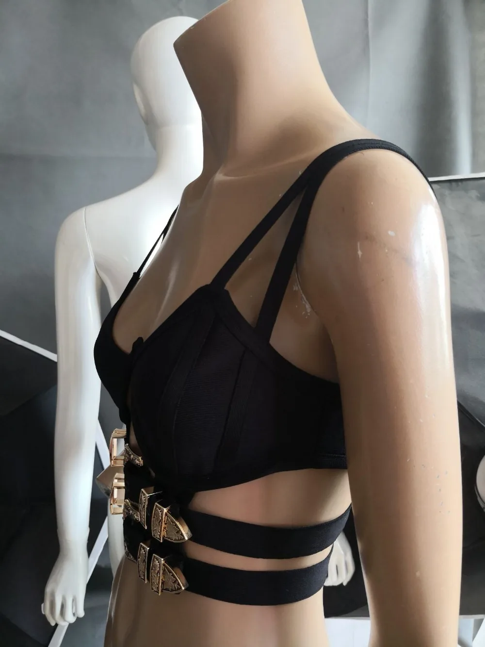 Women Celebrity Black Sleeveless Sashes Short Bandage Top High Quality Bodycon Sexy Top Wear