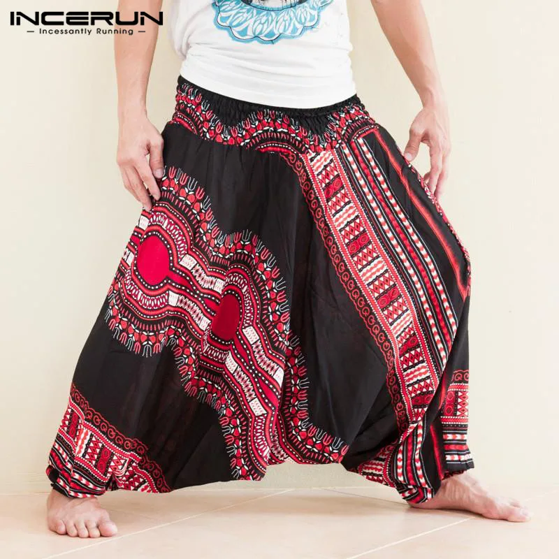 

Шаровары мужские INCERUN, с заниженной промежностью, с этническим принтом, брюки для хип-хопа, широкие, 2020, в африканском стиле Дашики, 5XL