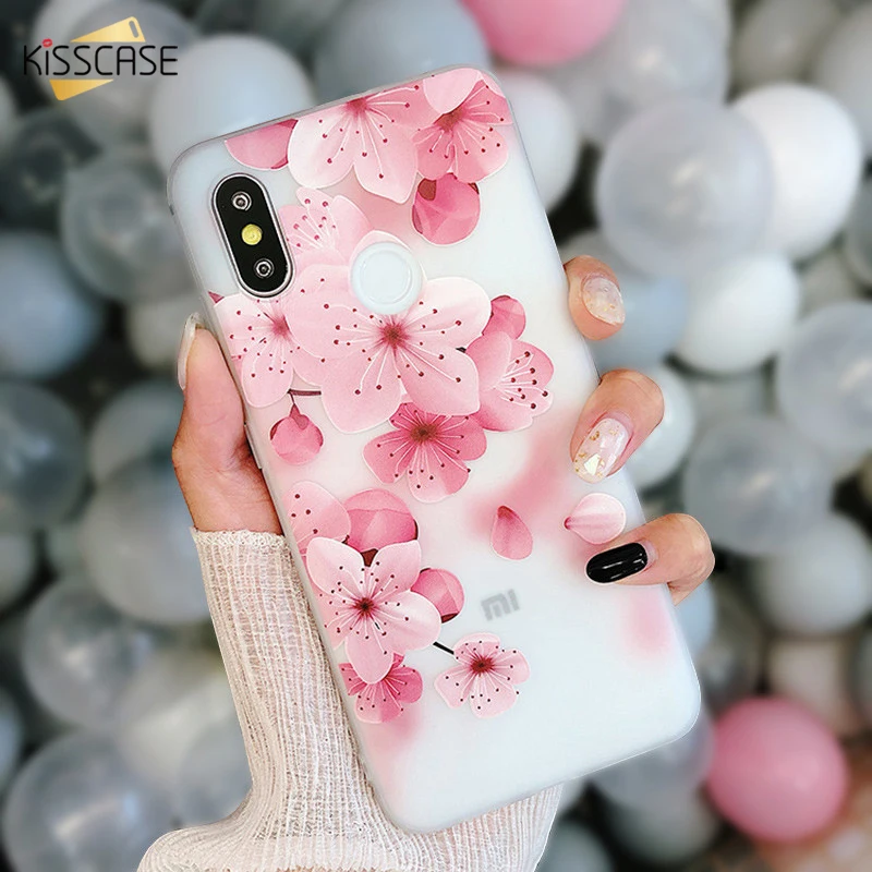 KISSCASE Flower Embossed Case For Xiaomi Redmi Note 5 6 6pro Soft Girly 3D Relief Cover 4X 8 A2 Mix2s |
