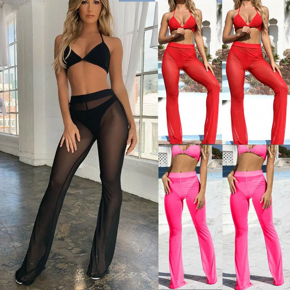 Женские пляжные шифоновые прозрачные широкие брюки бикини|Пляжная одежда| |