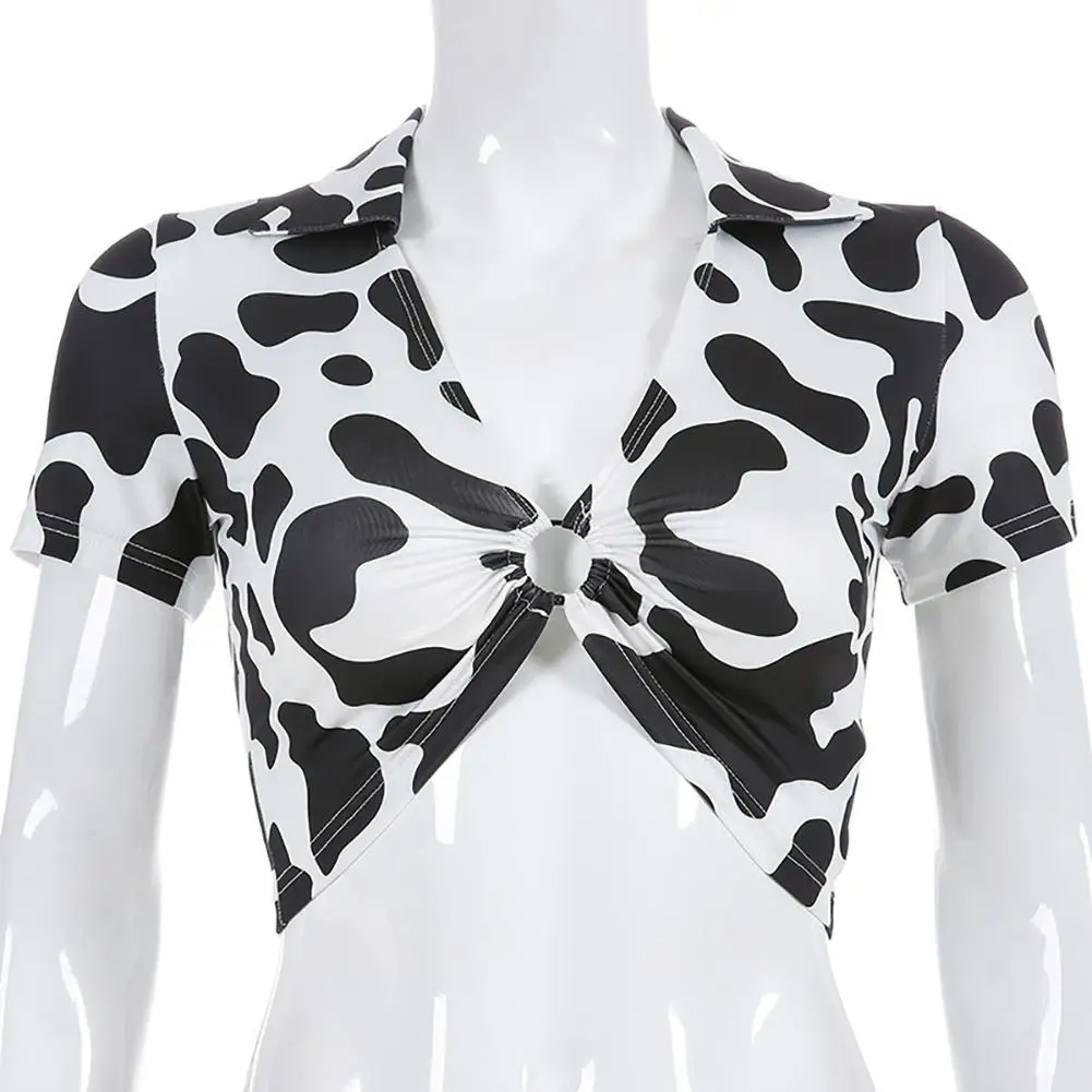 Женские Модные топы молочного коровьего цвета с принтом полый круг сексуальный