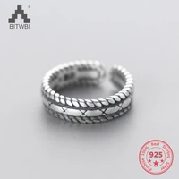 925 sterling silver ring korea hot style thai silver simple retro vintage cross twist open ring jewelry for women
