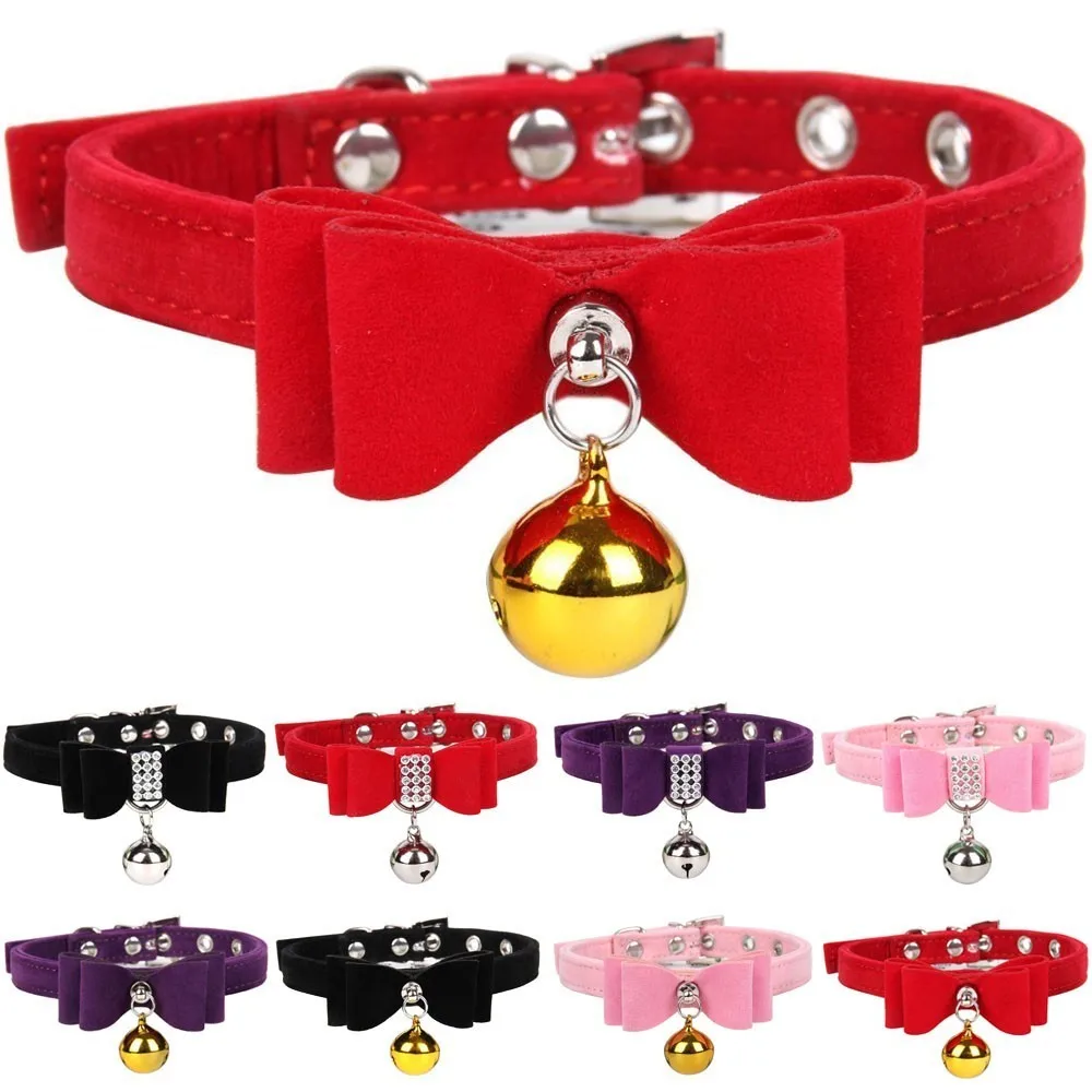 Регулируемый ошейник Стразы с бантом для маленьких собак и кошек колокольчиками