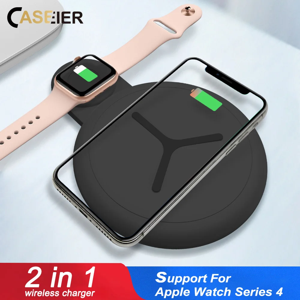 Беспроводное зарядное устройство CASEIER QI для iPhone 8 X XR XS MAX 11 pro Samsung 2 в 1 Apple Watch 4 3 Dual