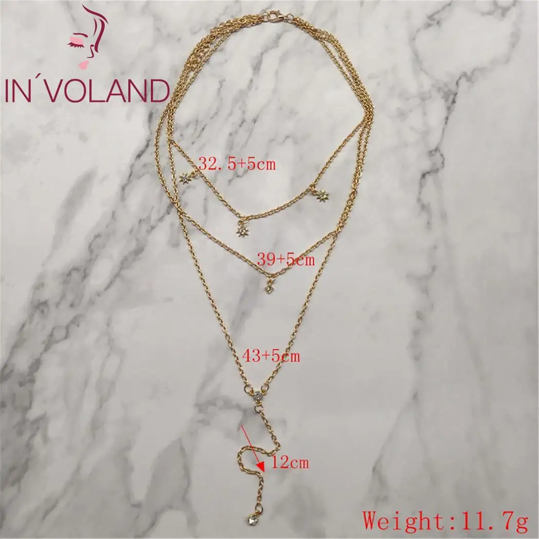Women Fashion Jewelry Starlight Rhinestone Multi-layer Necklace 12 cm / 4.7 inch 11.7g Casual Link Chain | Украшения и аксессуары