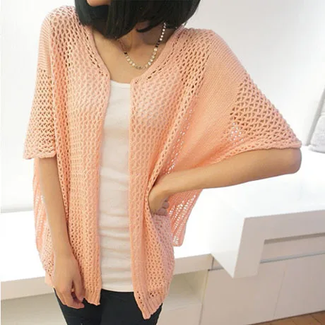 2019 Summer New Women Solid Hollow Out Loose Cardigans Sweaters Batwing Sleeve Shawl Coat |