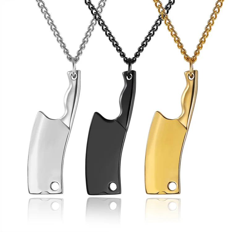New High Polished Stainless Steel Kitchen Knife Pendant Chef Necklace Jewish Gifts for Women and Men Silver Gold Black
