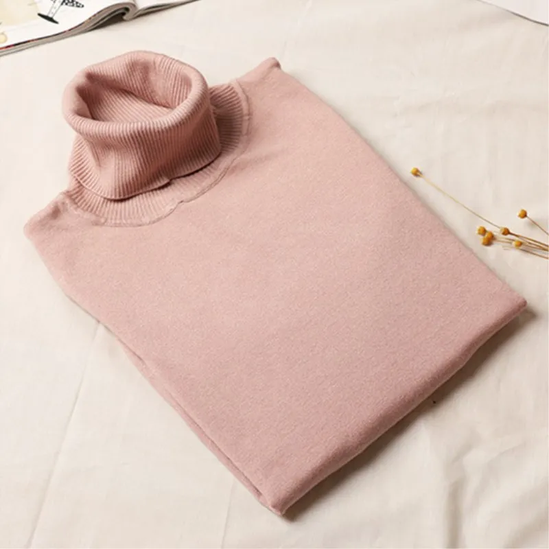 2019 Women Solid Color Sweaters And Pullovers Pink Turtleneck Long Sleeve Winter Tops Casual Knitted Harajuku Slim Sweater | Женская