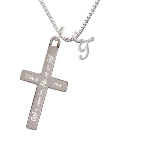 Mini Gelato Script Initial - T She will not Fall Cross Necklace | Украшения и аксессуары