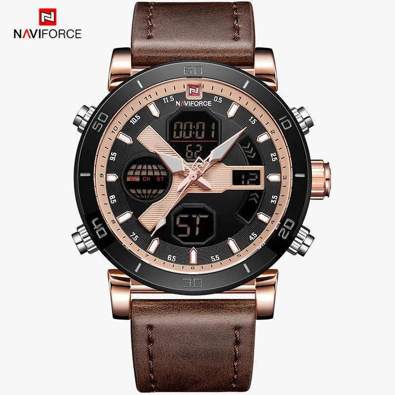NAVIFORCE мужские часы с двойным дисплеем светодиодный цифровой хронограф