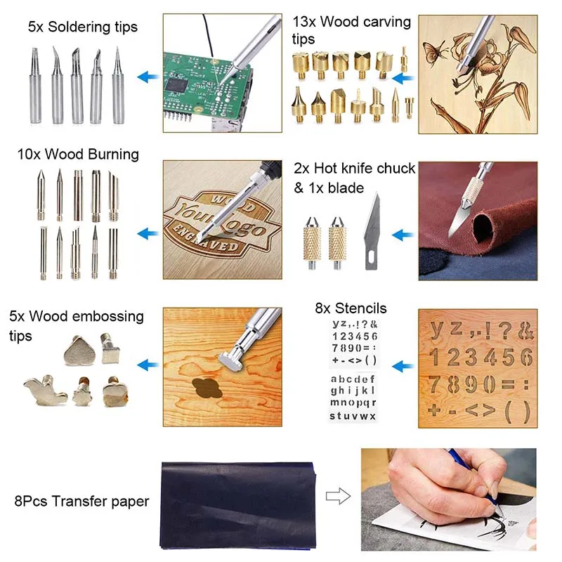 71 шт. 60 Вт ручка для пирографии Электрический паяльник набор инструментов