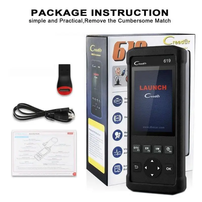 Аксессуары для автомобиля OBD2 сканер CR619 двигателя антиблокировочная система тормозов система пассивной безопасности O2 Сенсор мониторинга Creader инструмент ODB2 Автомобильный Диагностический прибор OBD 2 Автомобильный сканер