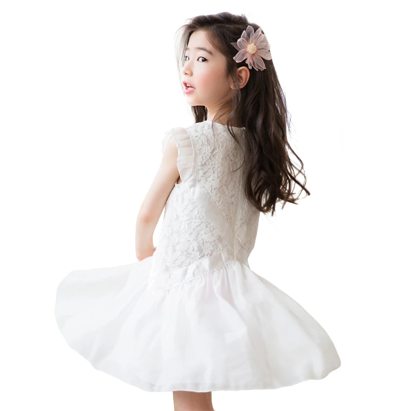 2021 New Summer Sleeveless White Lace Dress Ruffle Princess Costume Age for 4 - 14 Yrs Teenage Girls School Style Party Frocks | Детская