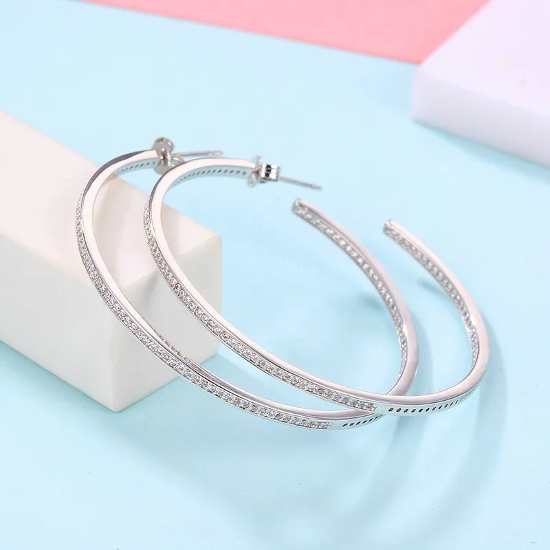 

New Collection Silver Color Luminous Clear CZ Circle Hoop Earrings for Women Fashion Earrings Jewelry Gift YIE115