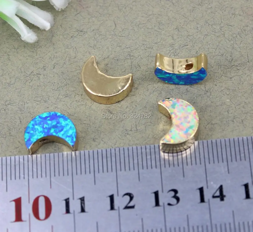 5pcs Gold Metal Blue White Opal Crescent Shape Connectors beads Opals Horn Pendant Moon Bead For Making Jewelry | Украшения и