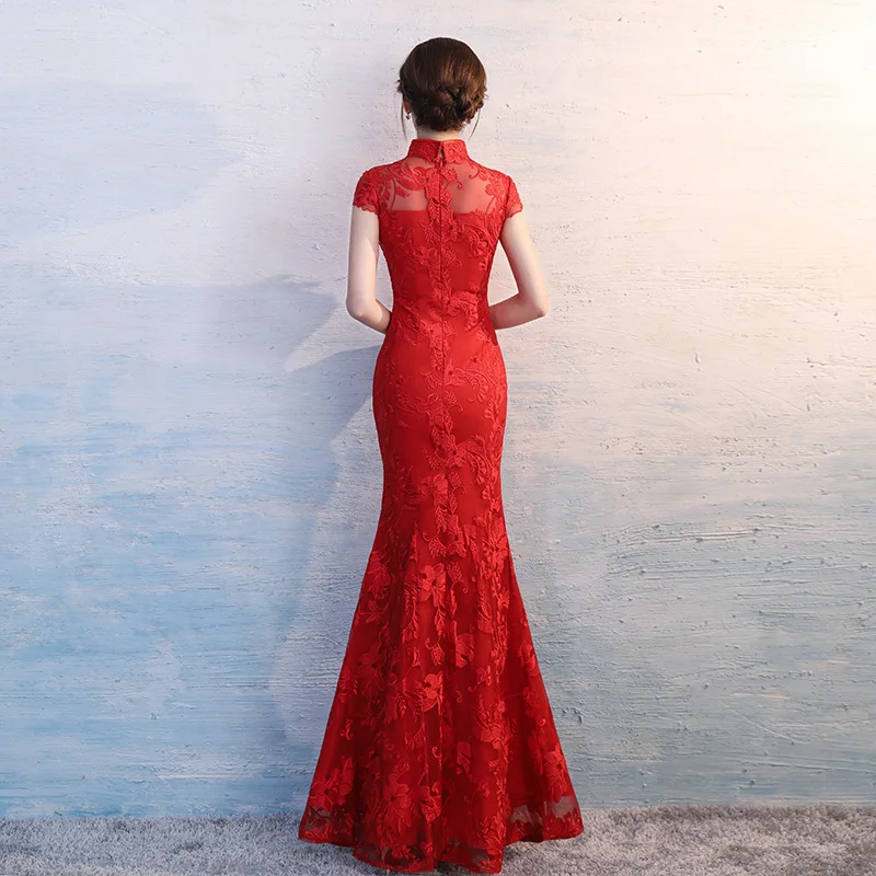 Красное свадебное платье SHENG COCO вечернее кружевное в китайском стиле с юбкой-годе
