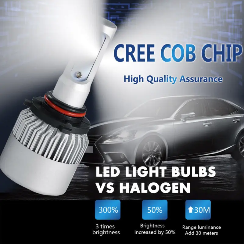 Комплект светодиодных фар дальнего света 9005 HB3 6000K 2018 1800W 270000LM|Передние LED-фары для