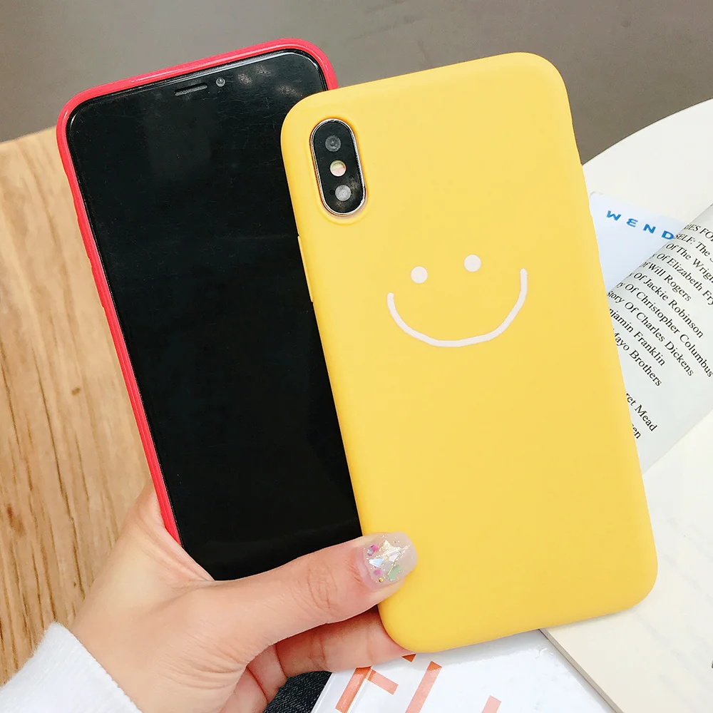 JONSNOW Phone Case for iPhone X XR XS Max Candy Color Smiley Pattern Soft Silicone 7 7+ 8 6S 6 Plus Back Cover |