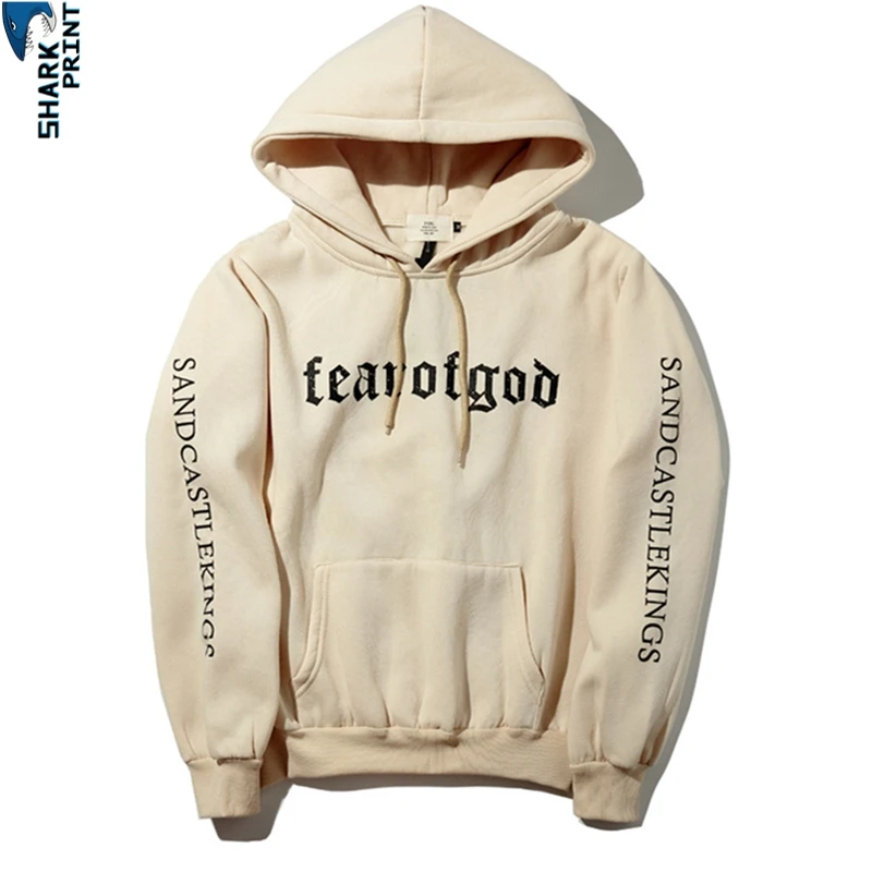 Мужская толстовка SharkPrint цвета хаки в готическом стиле с надписью Fear of God плотная