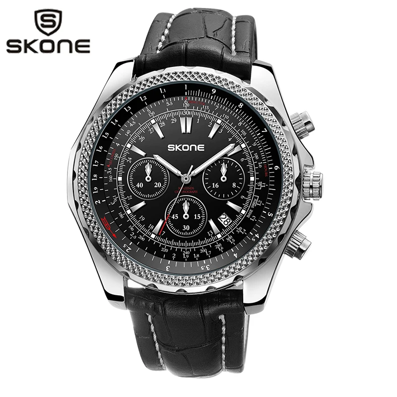 SKONE мужские часы из натуральной кожи с хронографом Reloj Hombre спортивные военные