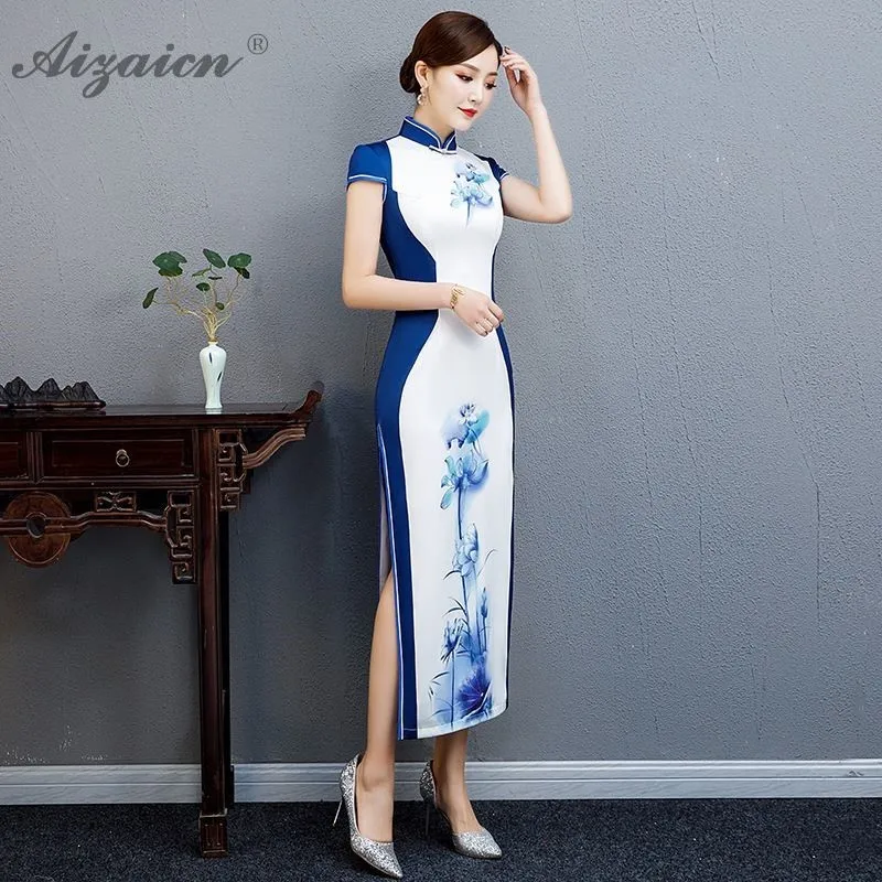 Женское традиционное китайское платье Qipao Длинное Красное Белое Ципао в стиле