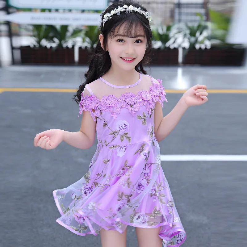 short sleeve irregular 3d flower noble vintage gown age for 3-12 yrs baby girls party evening lace dress summer kids long frocks | Детская