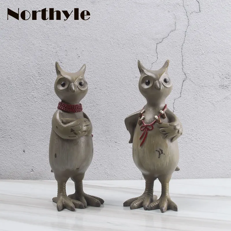 Northyle vintage resin owl couple figurine home decoration animal art craft miniaturas christmas gift | Дом и сад