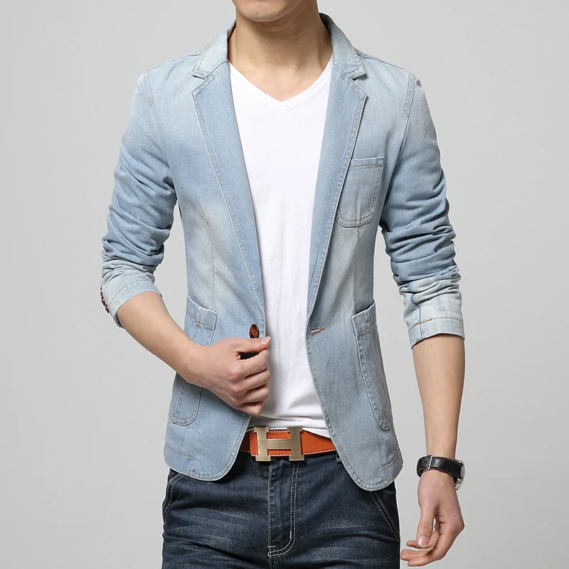 M-3XL Для мужчин джинсовый пиджак куртки Блейзер Slim Fit Terno Masculino Jaquetas Костюмы мужские