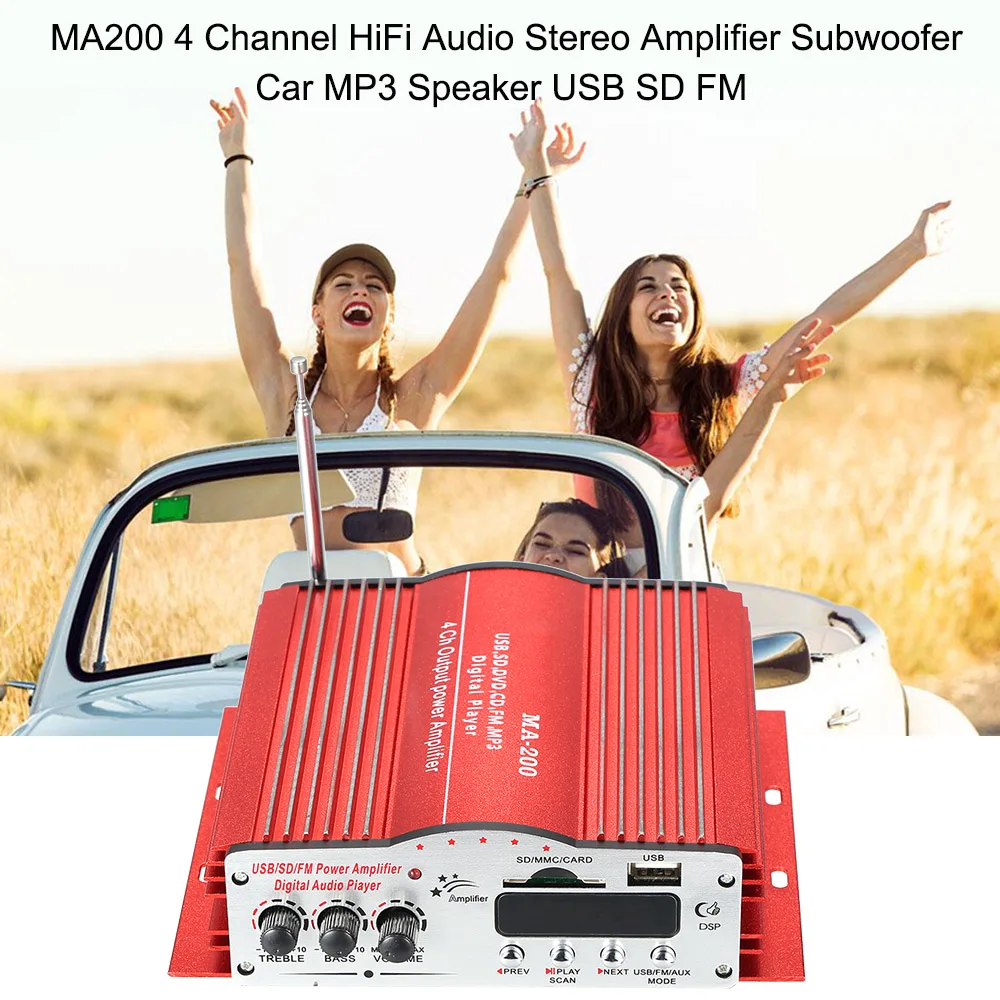 KKMOON 20 Гц кГц 85dB MA200 4 канала Hi Fi стерео аудио усилитель сабвуфер автомобильный MP3