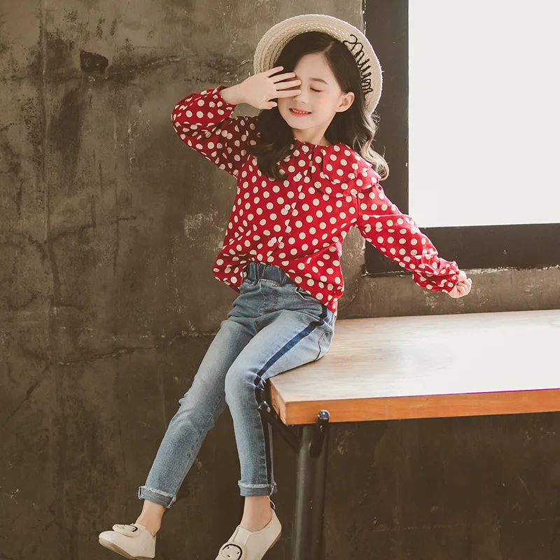 Винтажная шифоновая блузка в горошек с принтом костюм принцессы для маленьких