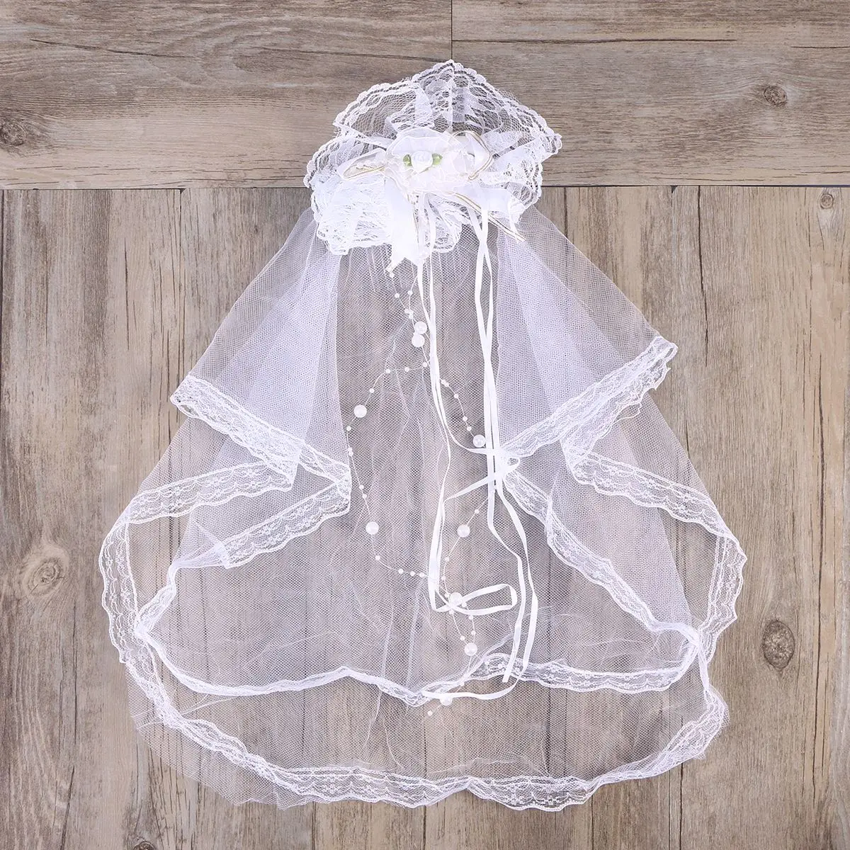 Girls Children Wedding Veil Head Lace Bowknot Hair Decoration Yarn Communion Floral (White) | Свадьбы и торжества