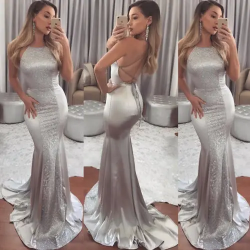 UK Women's Lady Sequin Gown Wedding Evening Party Formal Dress | Женская одежда