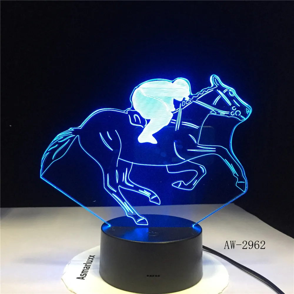 Horse Racing Model 3D Night Light USB Novelty Gifts 7 Colors Changing LED Desk Table Touch Base Lamp Kids Gift Dropship AW-2962 | Лампы и