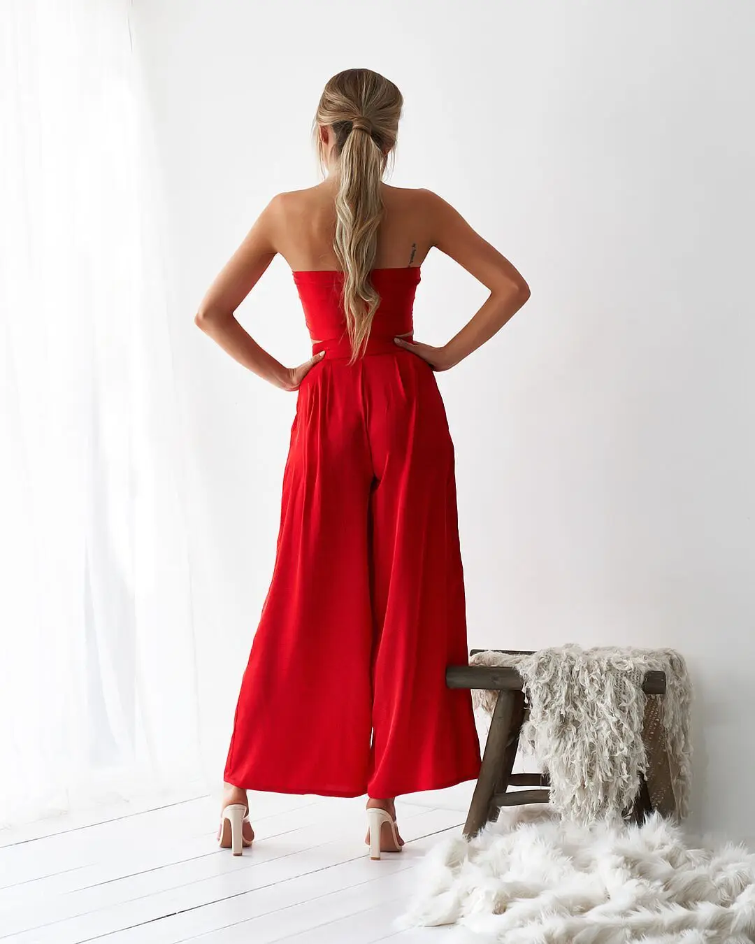 Summer red sexy strapless casual wide-legged pants suit Multi-way to wear party dress One shoulder 2019 S M L XL | Женская одежда