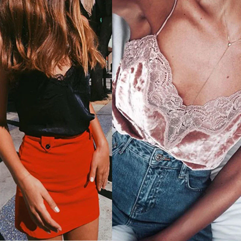 

2019 Elegant Lace Tank Tops Sexy Women Deep V-neck Bra Vest Bralette Sleeveless Lace Velvet Shirt Bustier Casual Tank Tops Cami