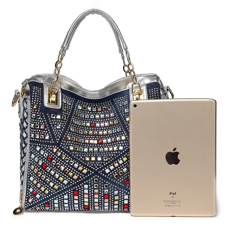2019 qian yi yuan fashion brand luxury bag designer handbags high quality gold diamante woven denim bags shipping | Багаж и сумки