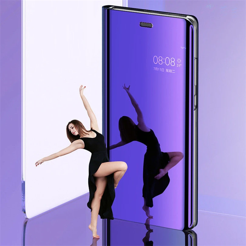 Transparent View Kickstand Mirror Shockproof Phone Case For Huawei Y5 Y6 Y7 Prime 2018 Y9 2019 Waterproof Shelf Cover Anyy | Мобильные