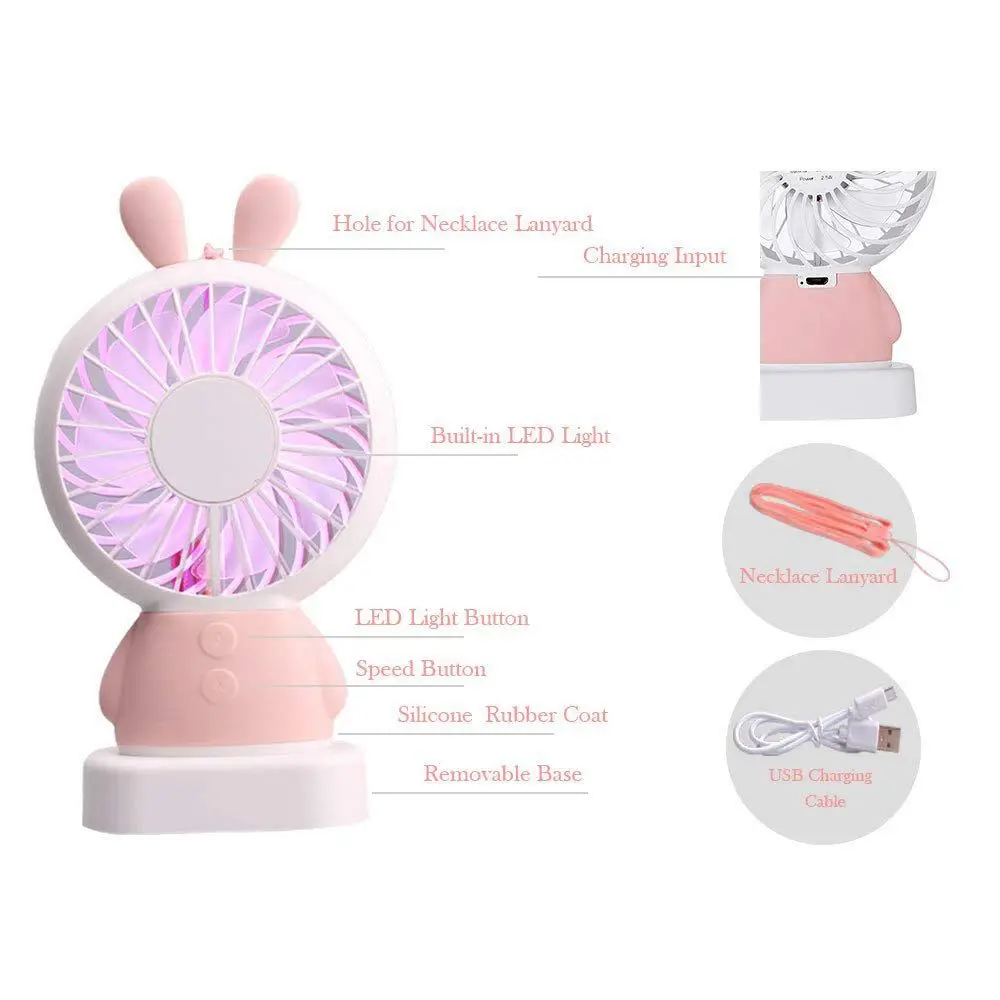 Mini Handheld Fan USB Battery Operated Rechargeable Personal Portable Desk Cooling 2 Adjustable Speeds with LED Light and | Бытовая