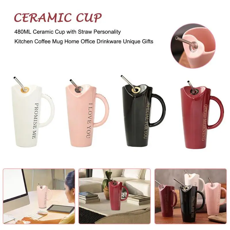 480 мл керамическая чашка с соломой индивидуальная кухонная Кофейная кружка для