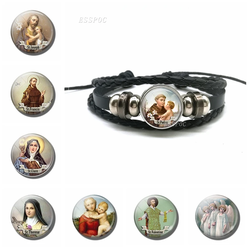 

St Anthony Bracelet Saint Bangle Bring Love To Your Life Black Leather Bracelets Religious Jewerly Gift for Men Women
