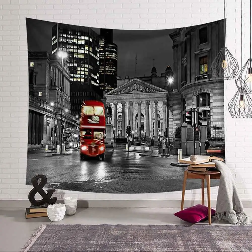 300x150cm British Style Tapestry European Red Bus Printed Wall Hanging 4 Sizes 3D Art Carpet City Landscape Home Decor | Дом и сад