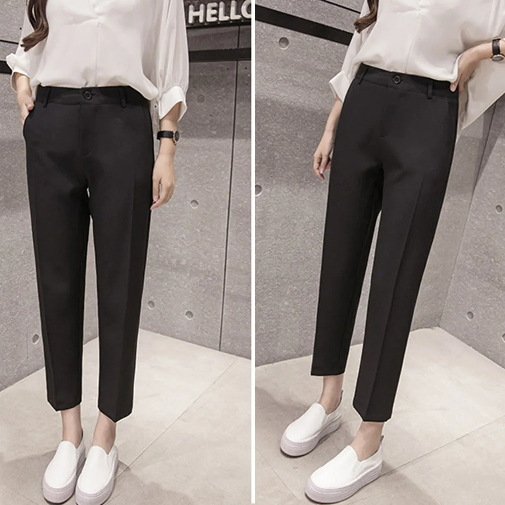 Для женщин офисные Модные шаровары прямые ноги OL стиль девять брюки для девочек